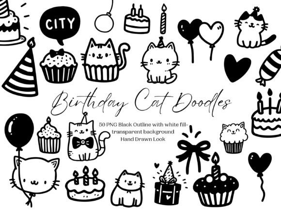 Download Birthday Cat Doodle PNG Clipart Bundle - Png clipart bundle Collection