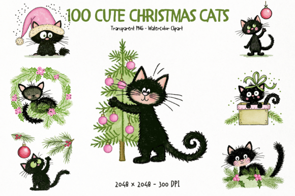 Download Cute Christmas Cats PNG Clipart Bundle - Png clipart bundle Collection