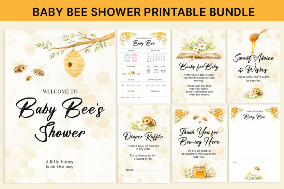 Download Bee Baby Shower Printable Bundle - Baby shower printable Collection